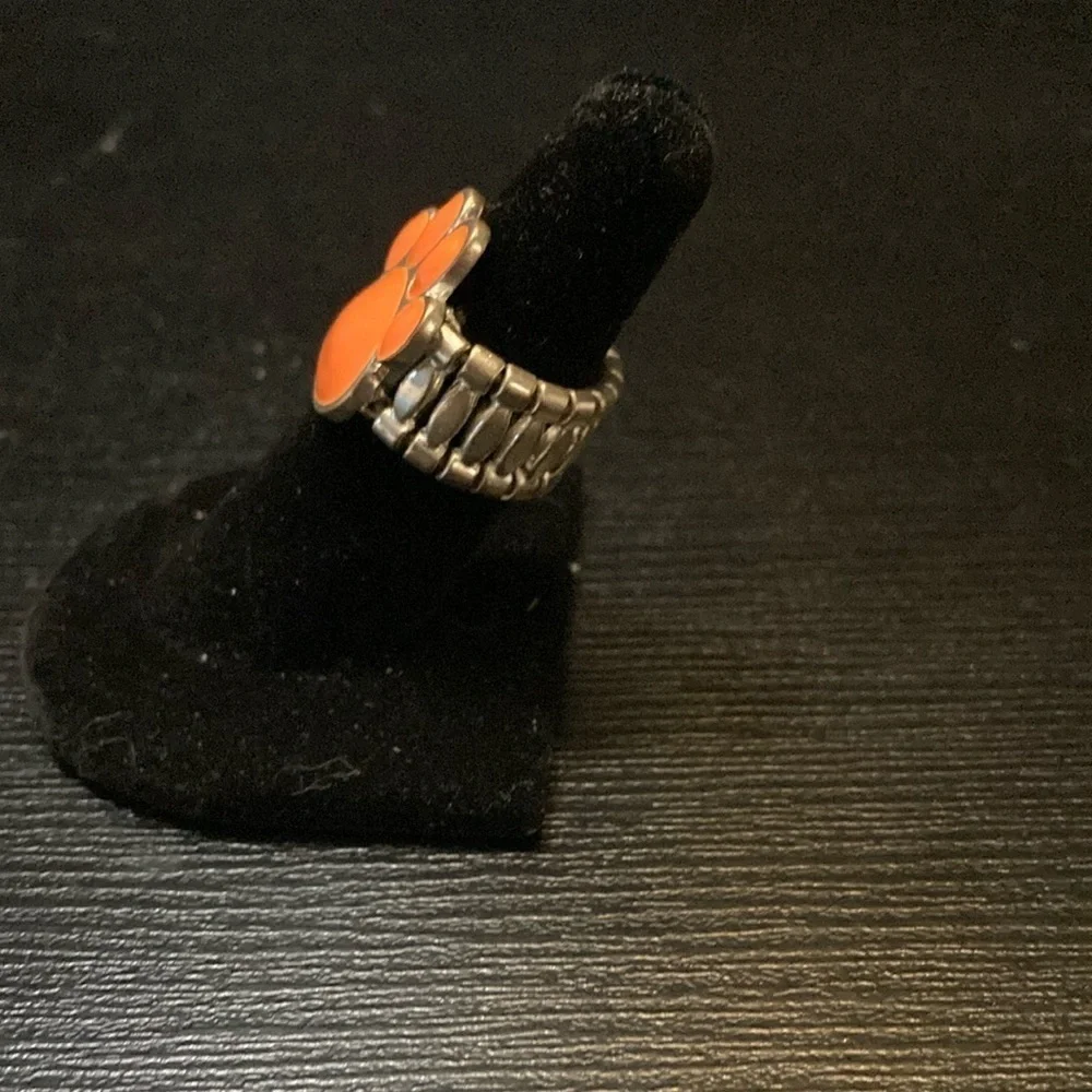 Orange Paw Print Adjustable Ring